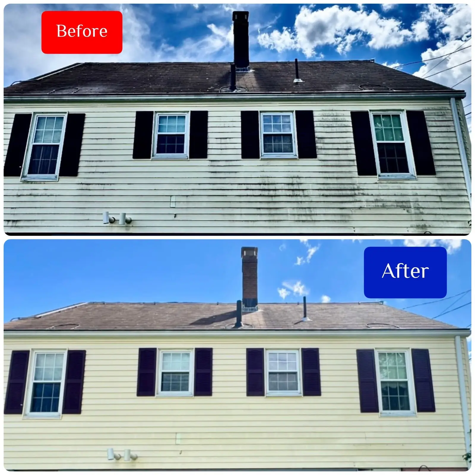 Before and after exterior house washing