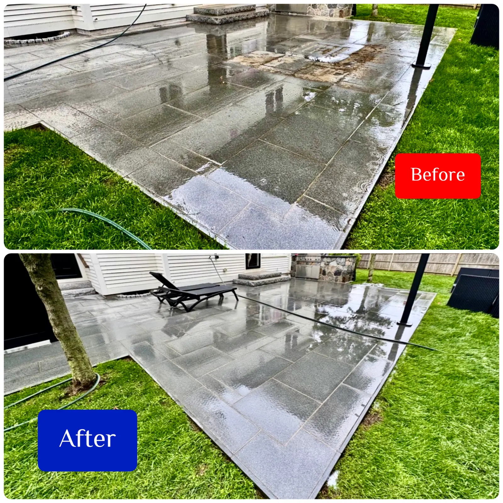 Before and after patio pressure washing