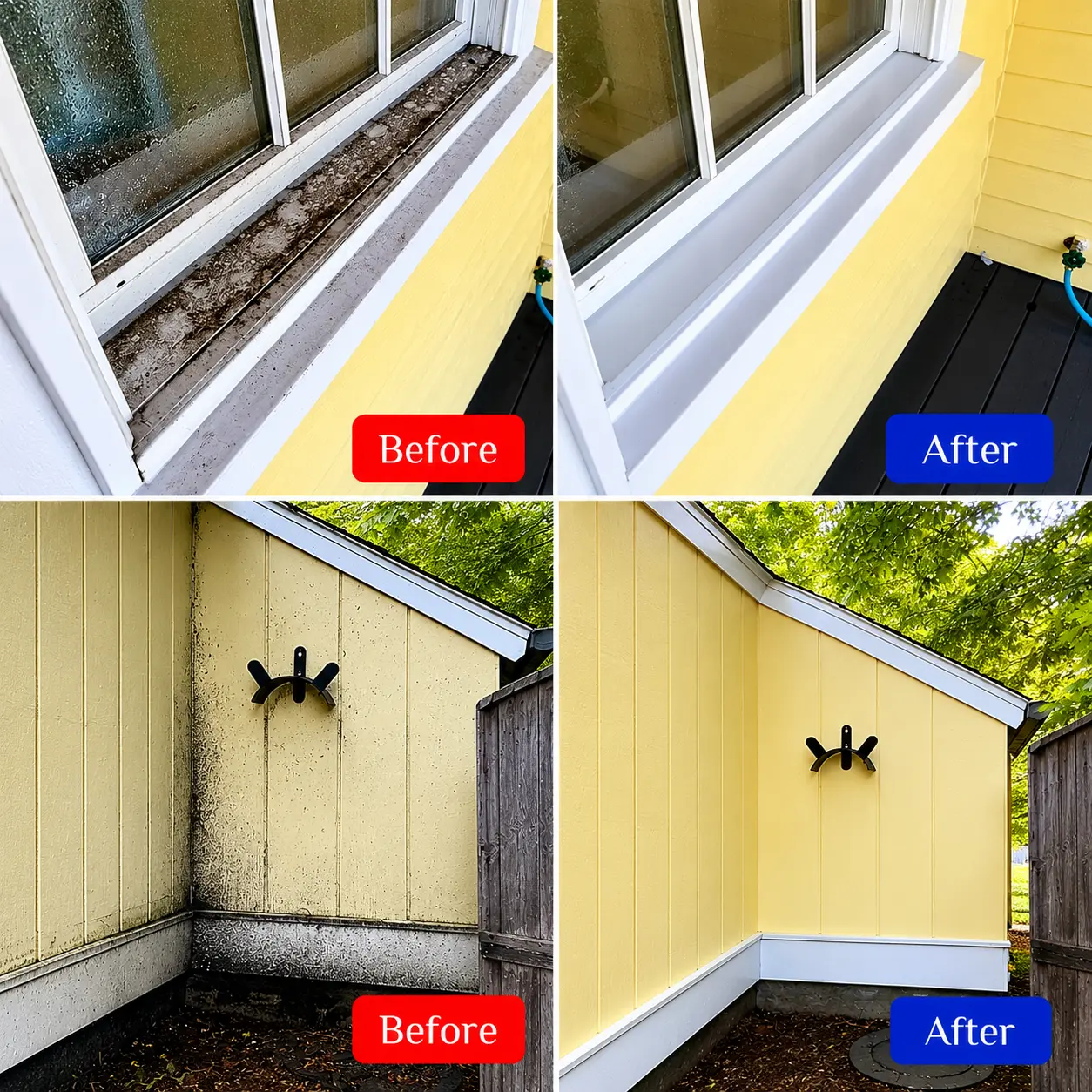 Before and after exterior trim and siding cleaning