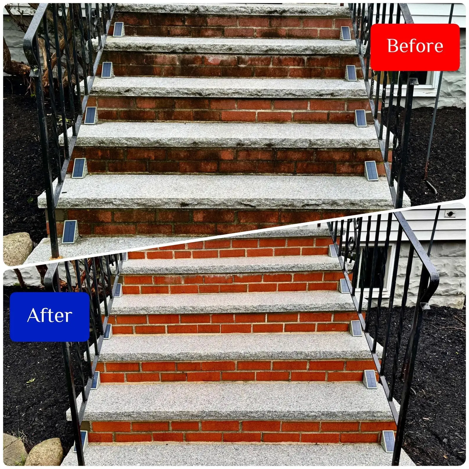 Before and after brick stair cleaning