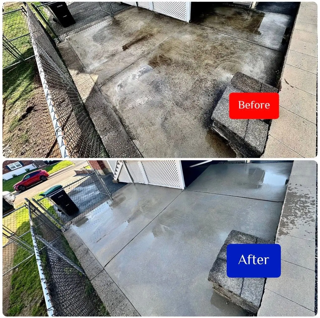 Before and after concrete walkway pressure washing