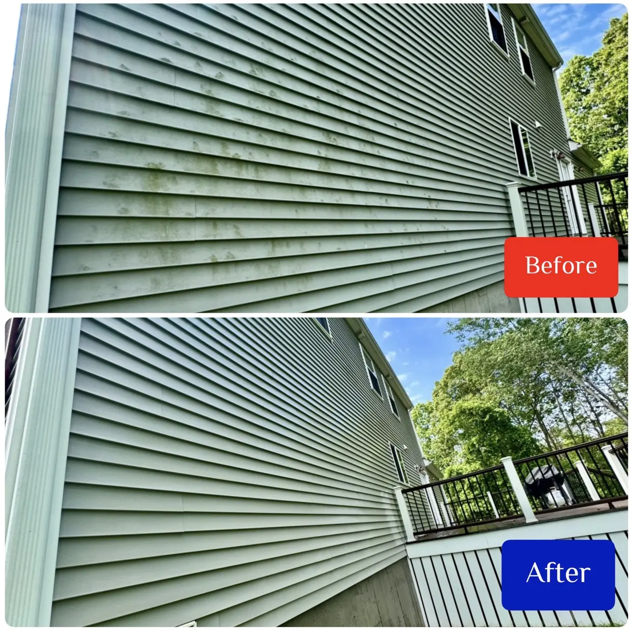 Before and after residential siding cleaning