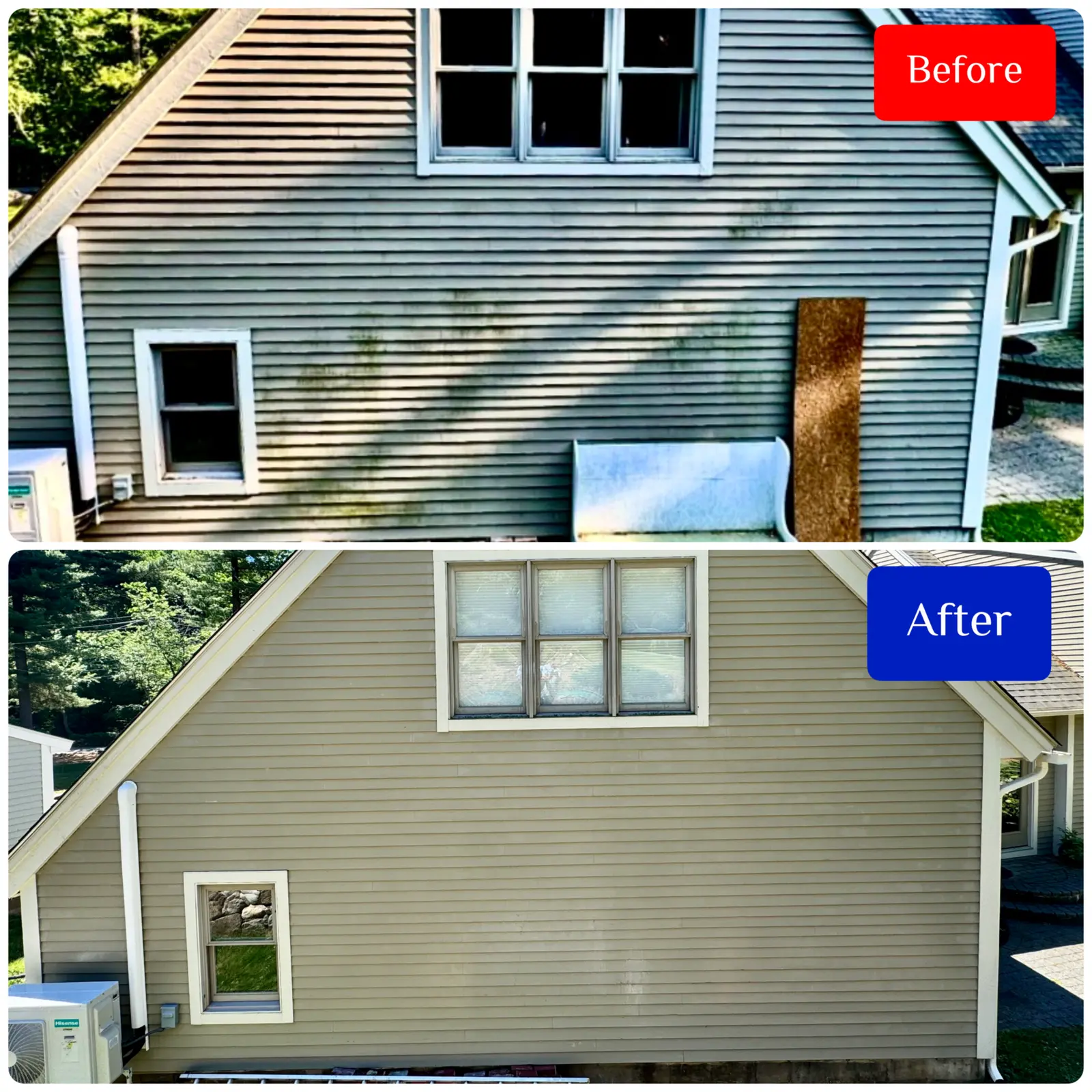 Before and after side wall soft washing