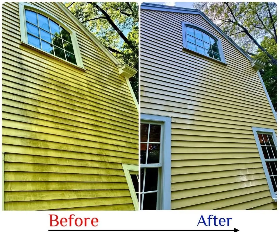 Before and after stained siding wash