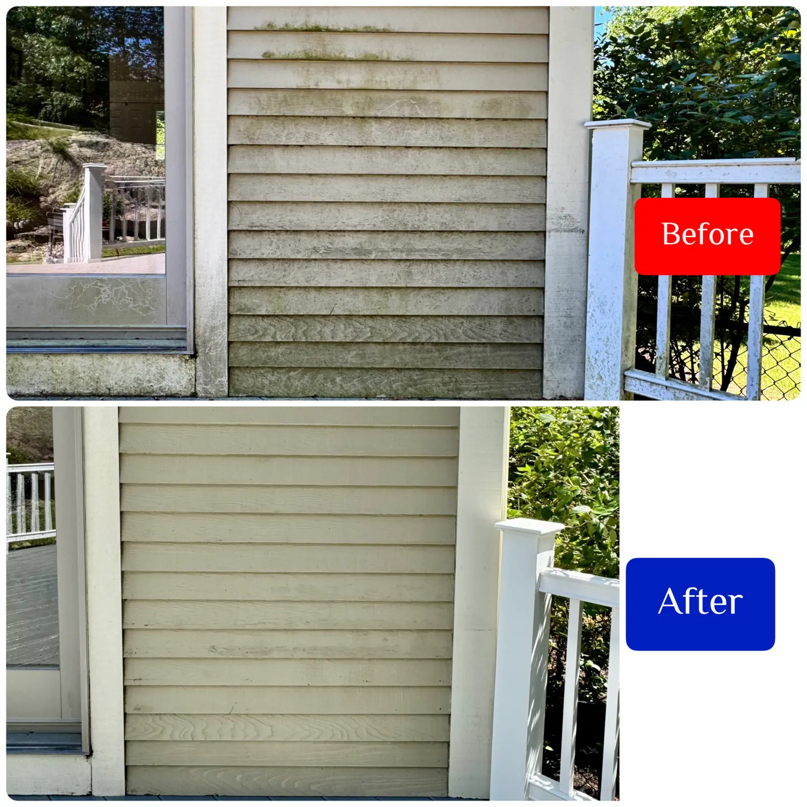 Before and after siding and entryway cleaning