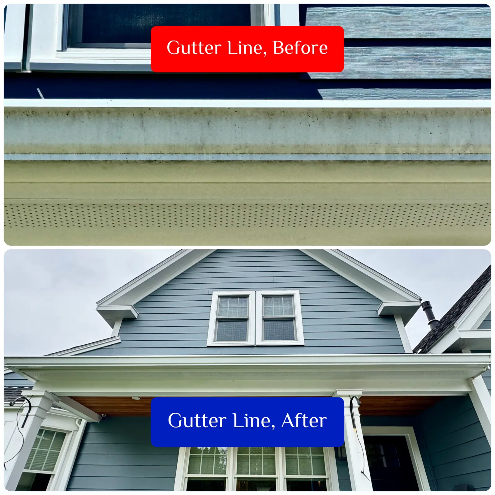 Before and after gutter line cleaning