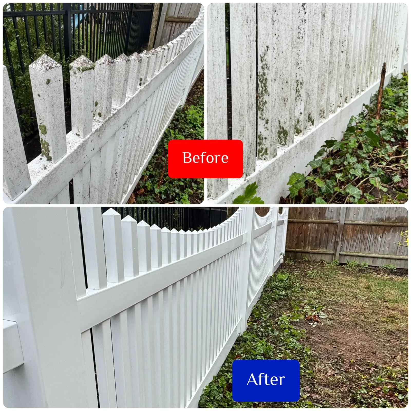 Before and after vinyl fence washing