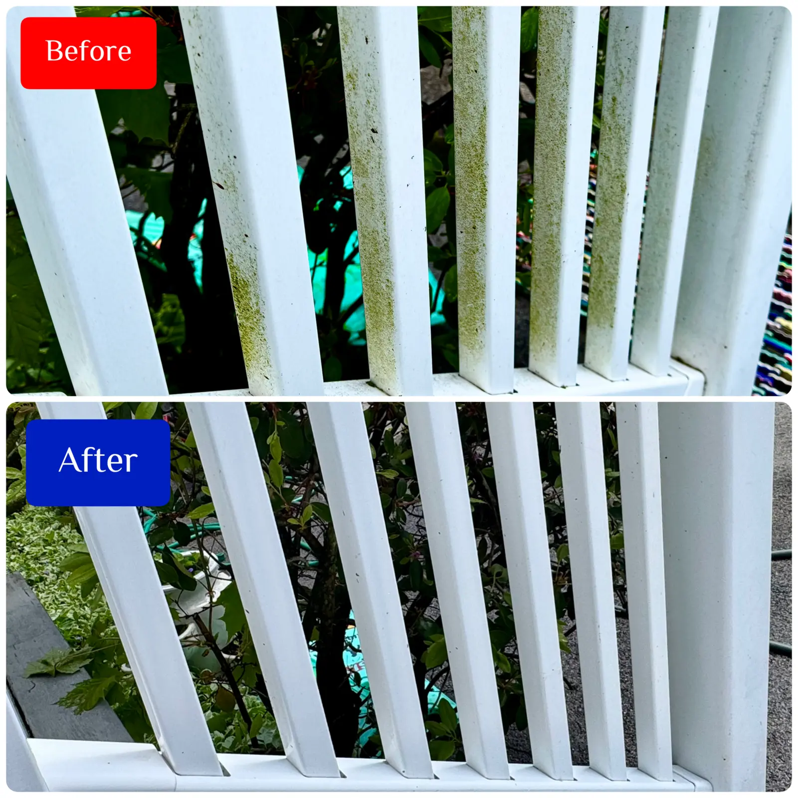 Before and after railing baluster cleaning