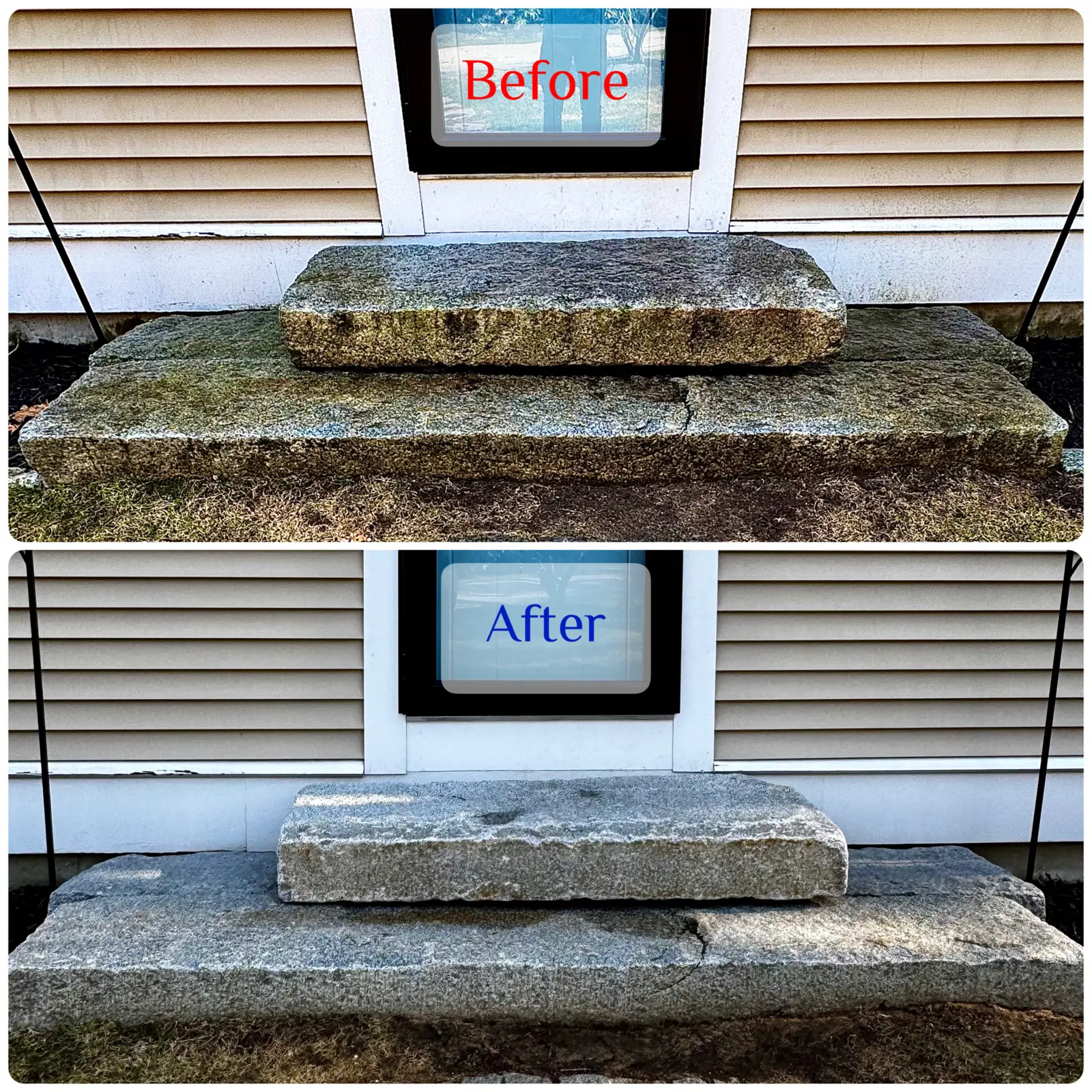 Before and after concrete doorstep cleaning