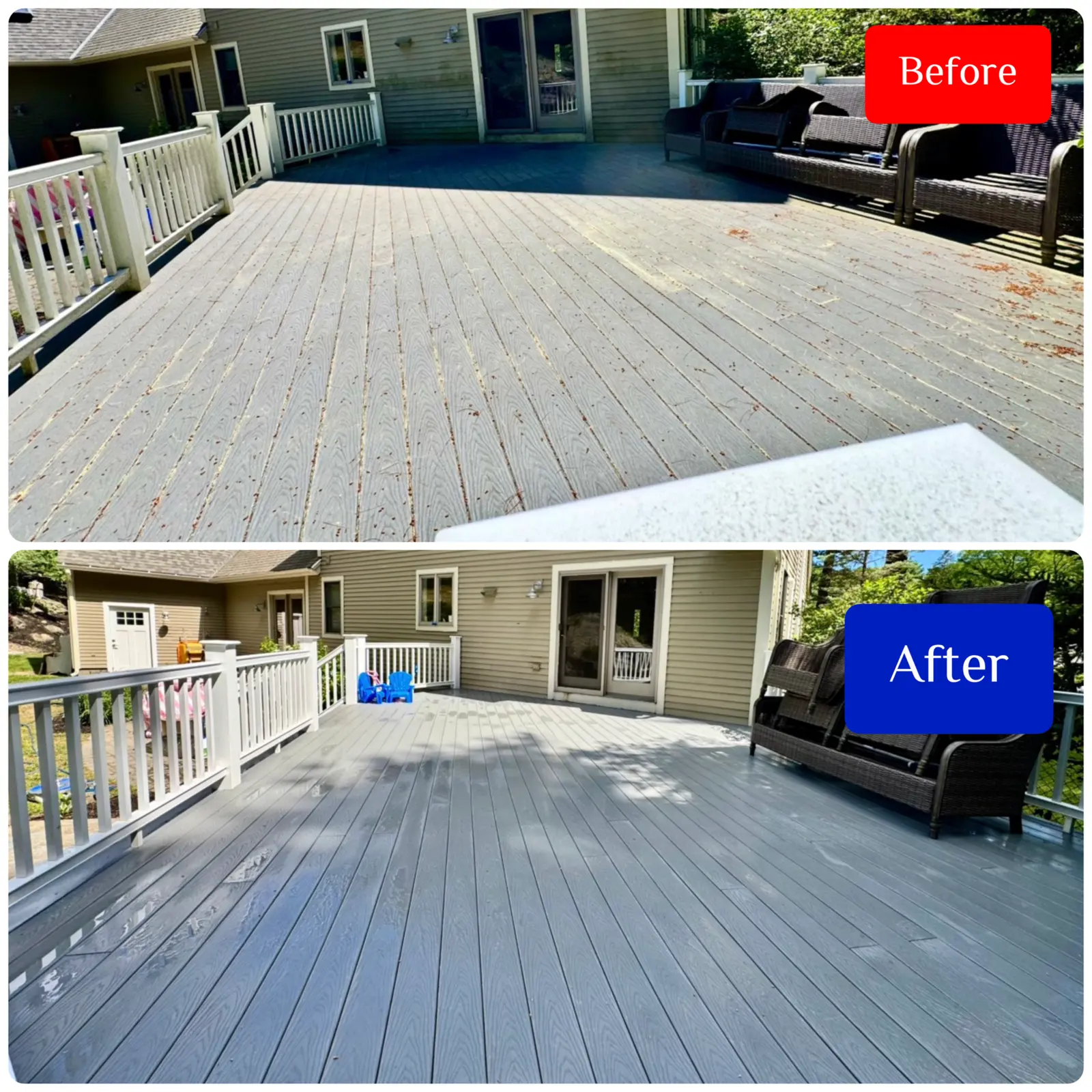 Before and after large deck cleaning