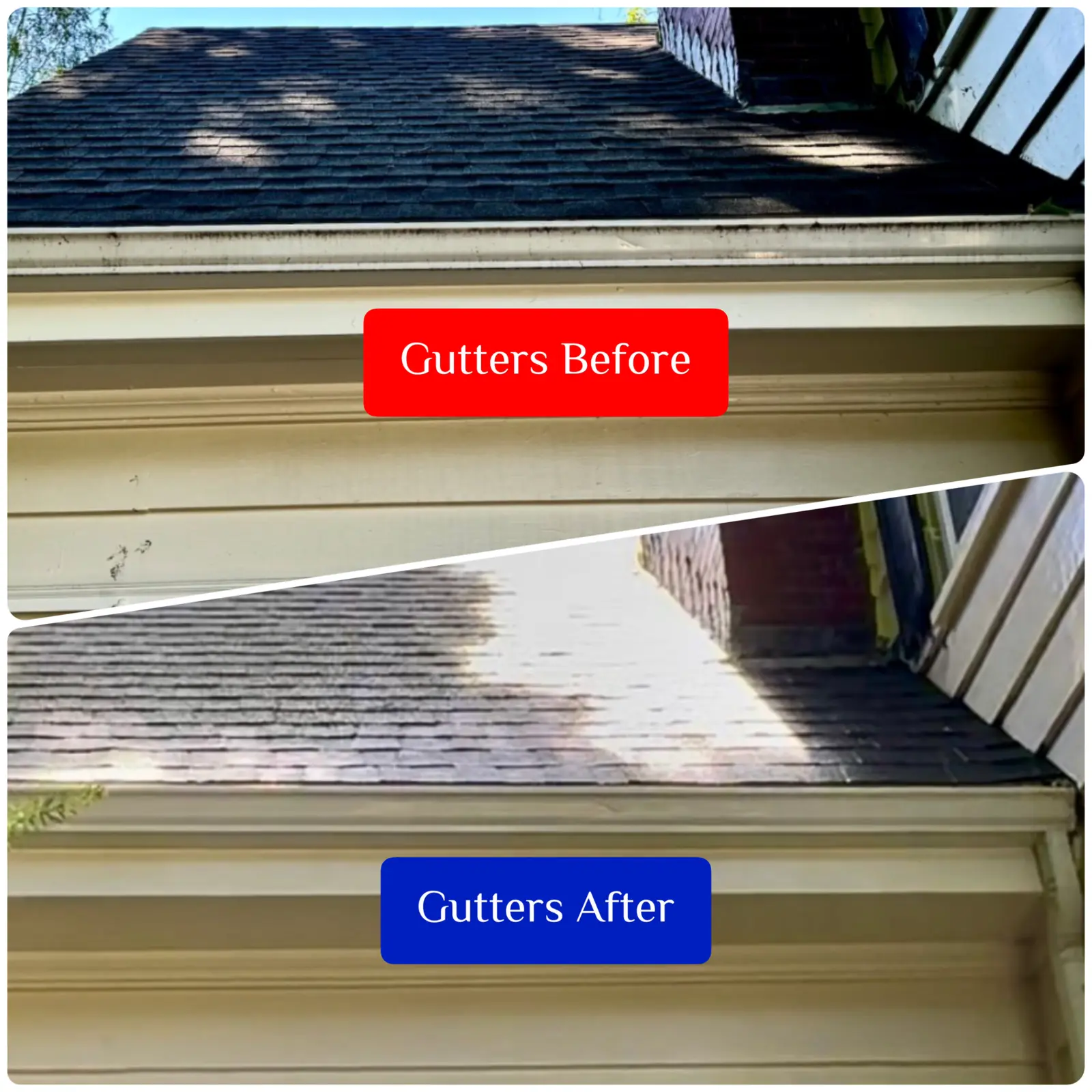 Before and after gutter cleaning
