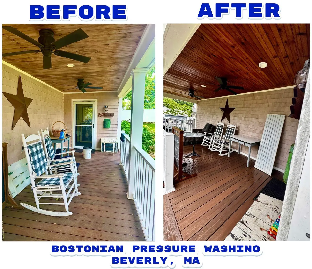 Before and after covered porch cleaning