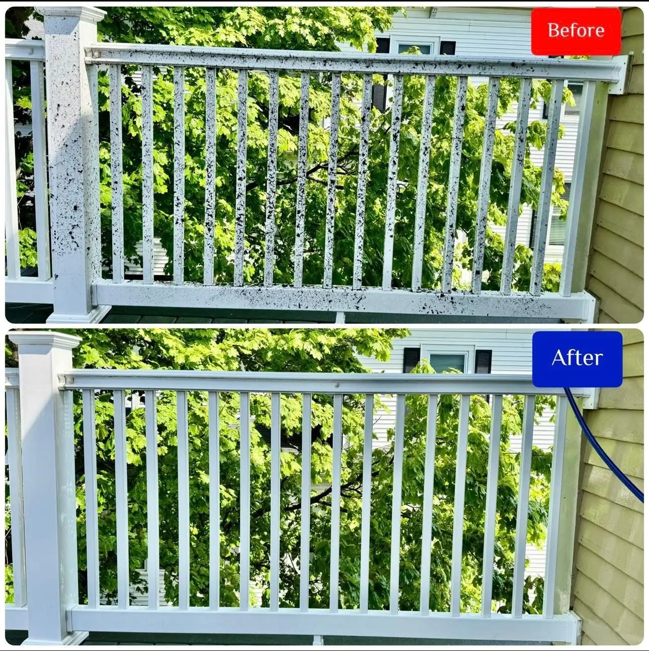 Before and after porch railing cleaning
