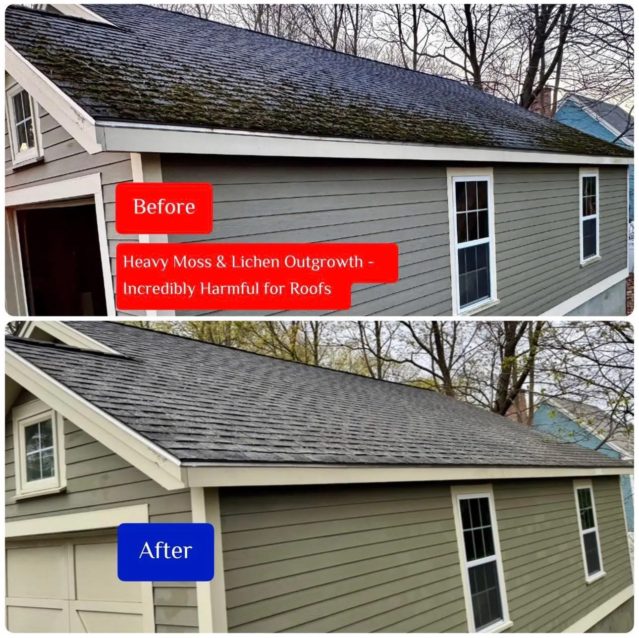 Before and after garage exterior washing