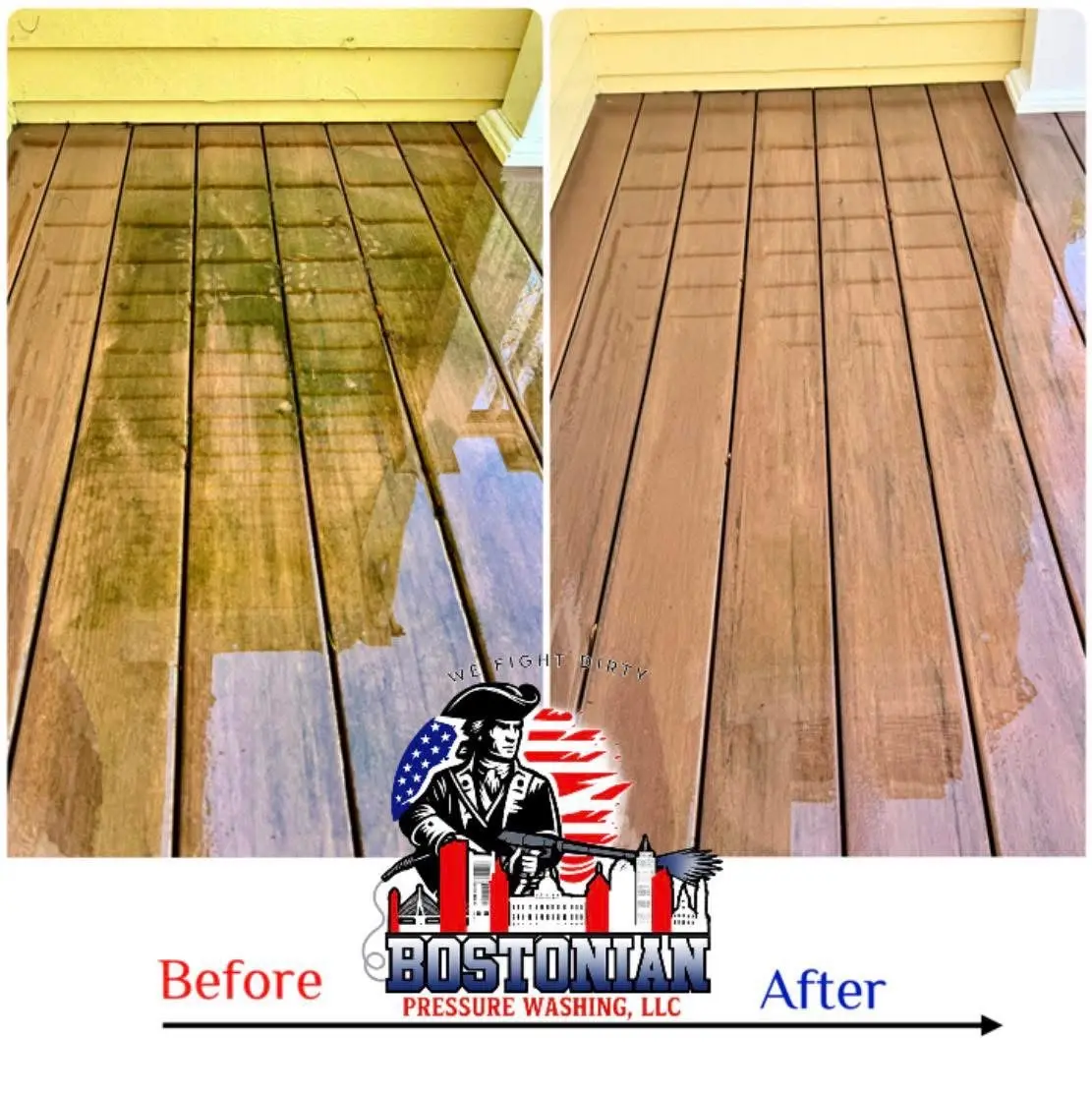 Before and after porch floor cleaning