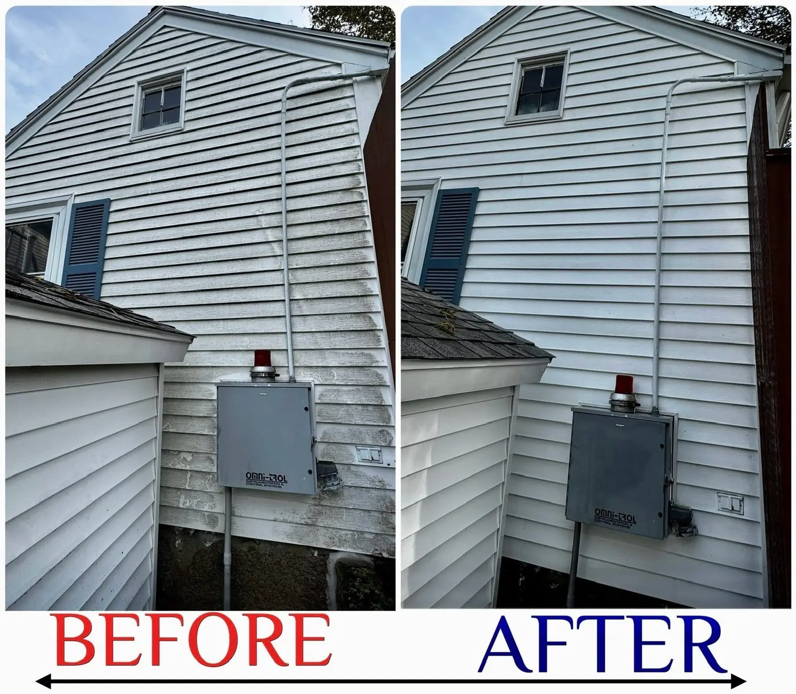 Before and after siding around utility equipment