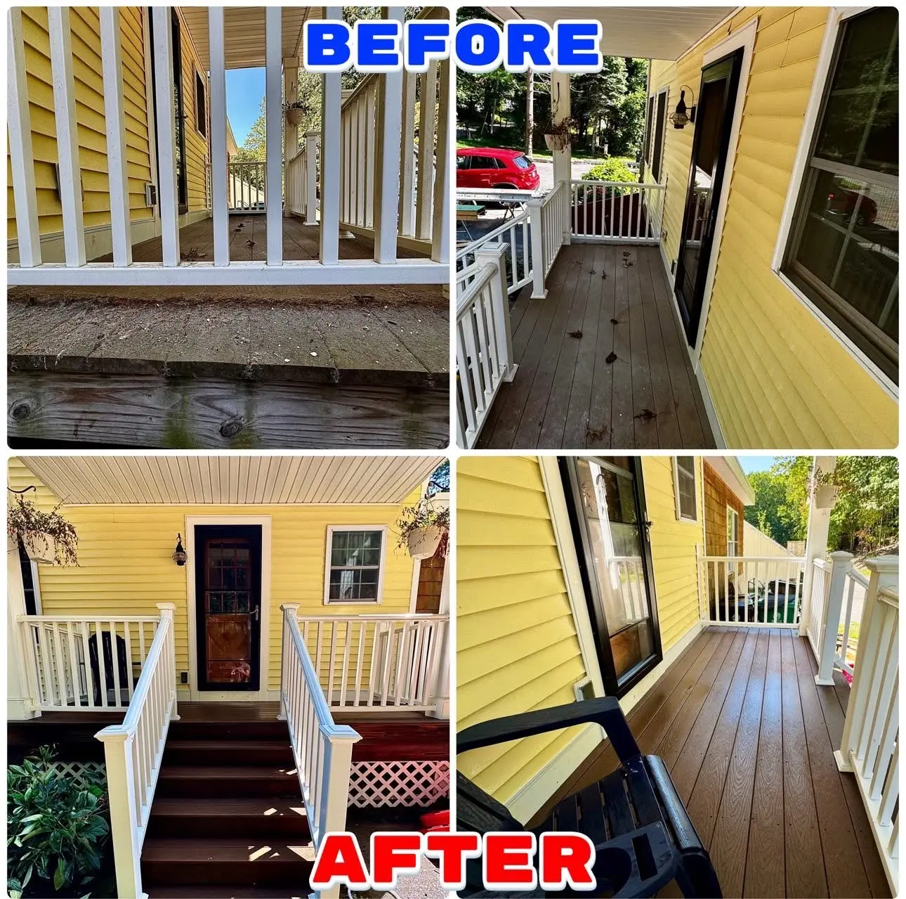 Before and after porch and deck cleaning