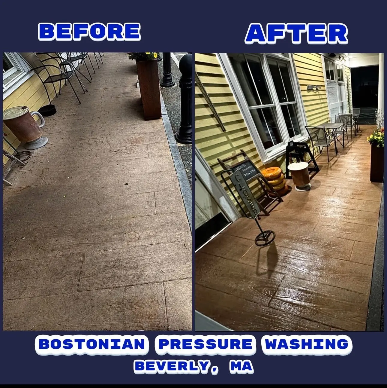 Before and after patio floor cleaning