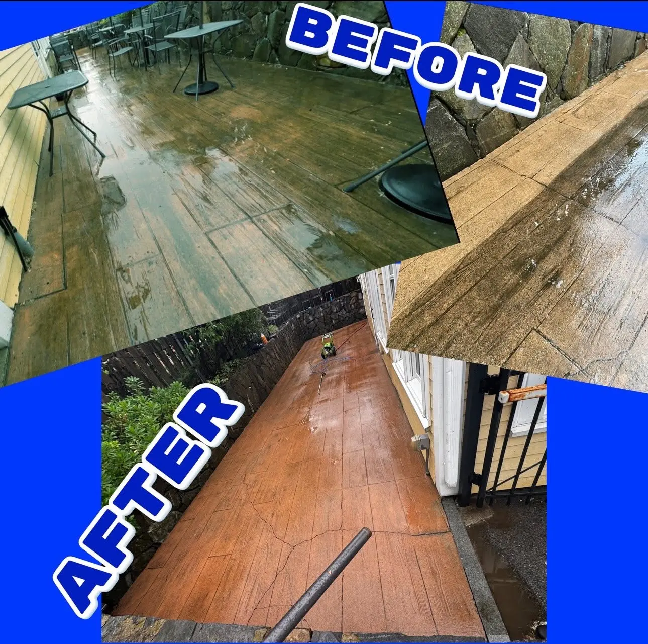 Before and after outdoor surface pressure washing