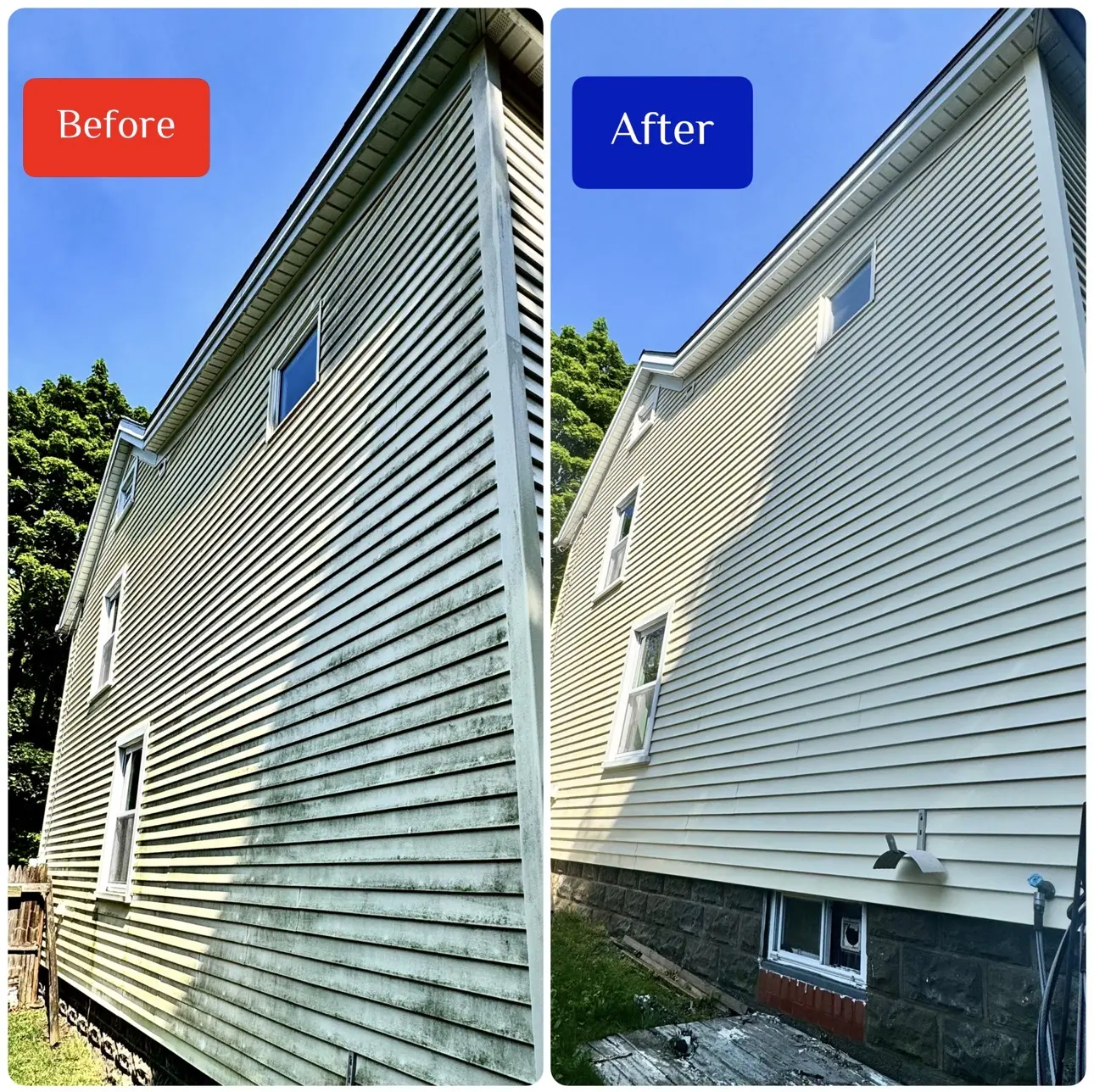 Before and after side-wall siding wash