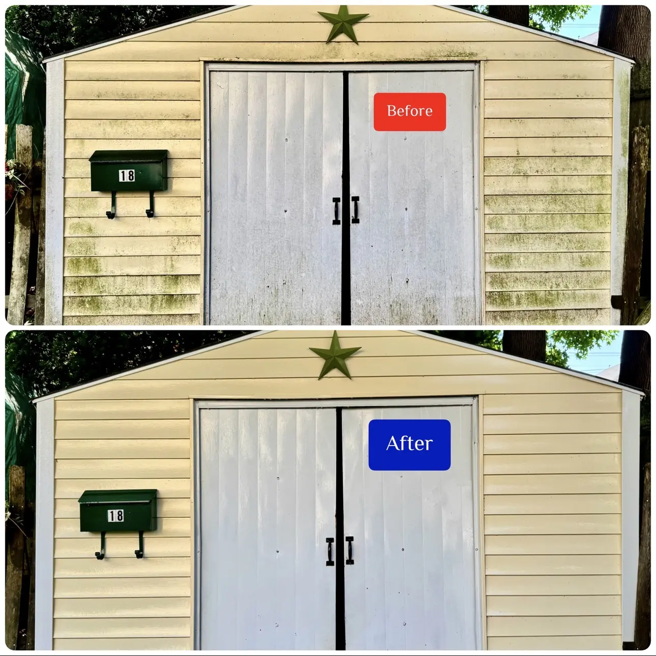 Before and after storage shed cleaning