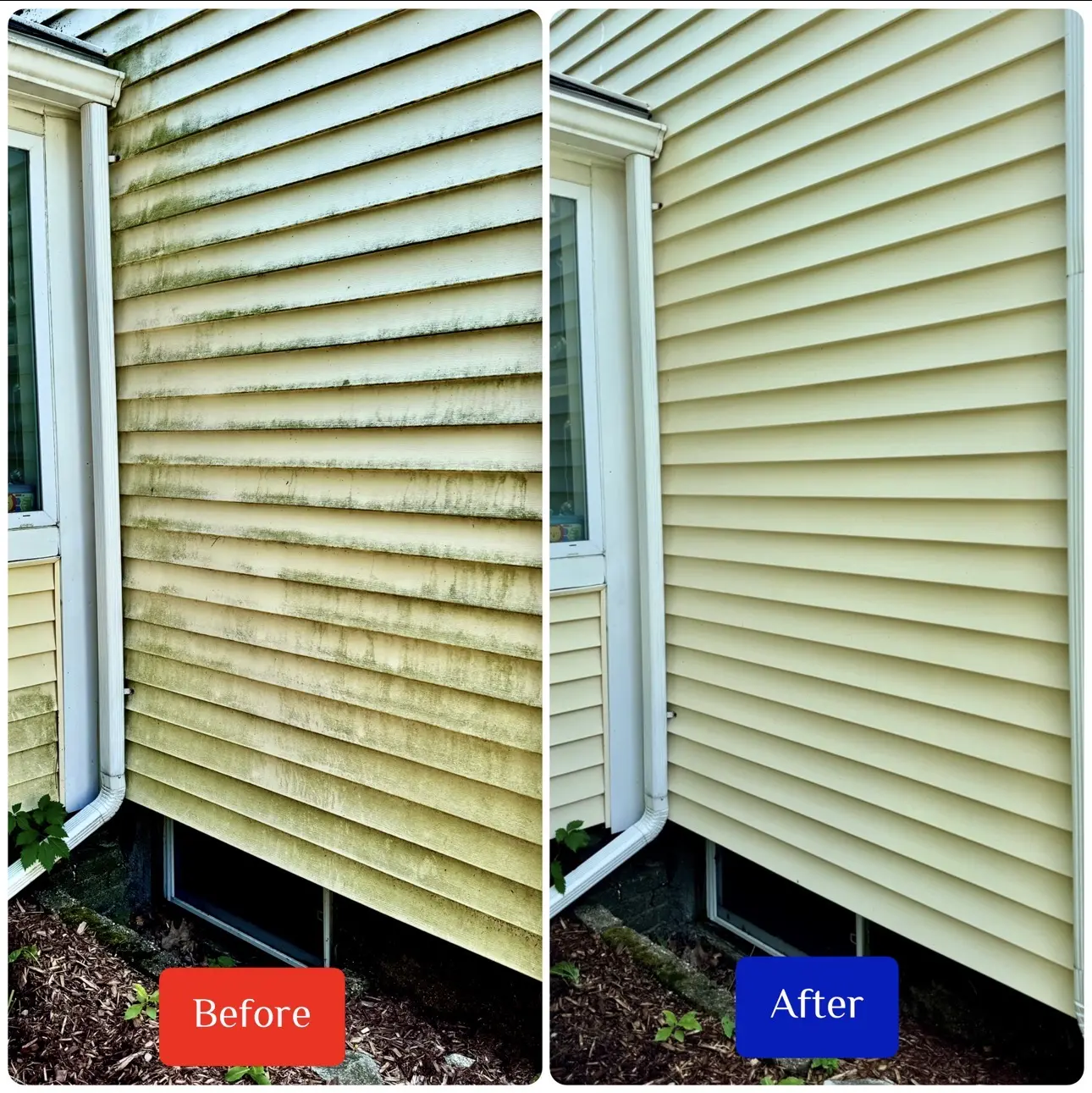 Before and after vinyl siding cleaning