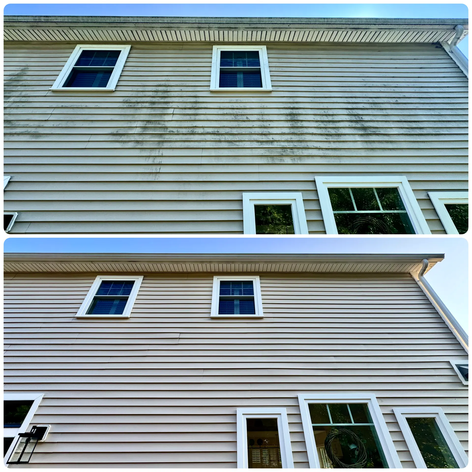 Before and after house siding washing