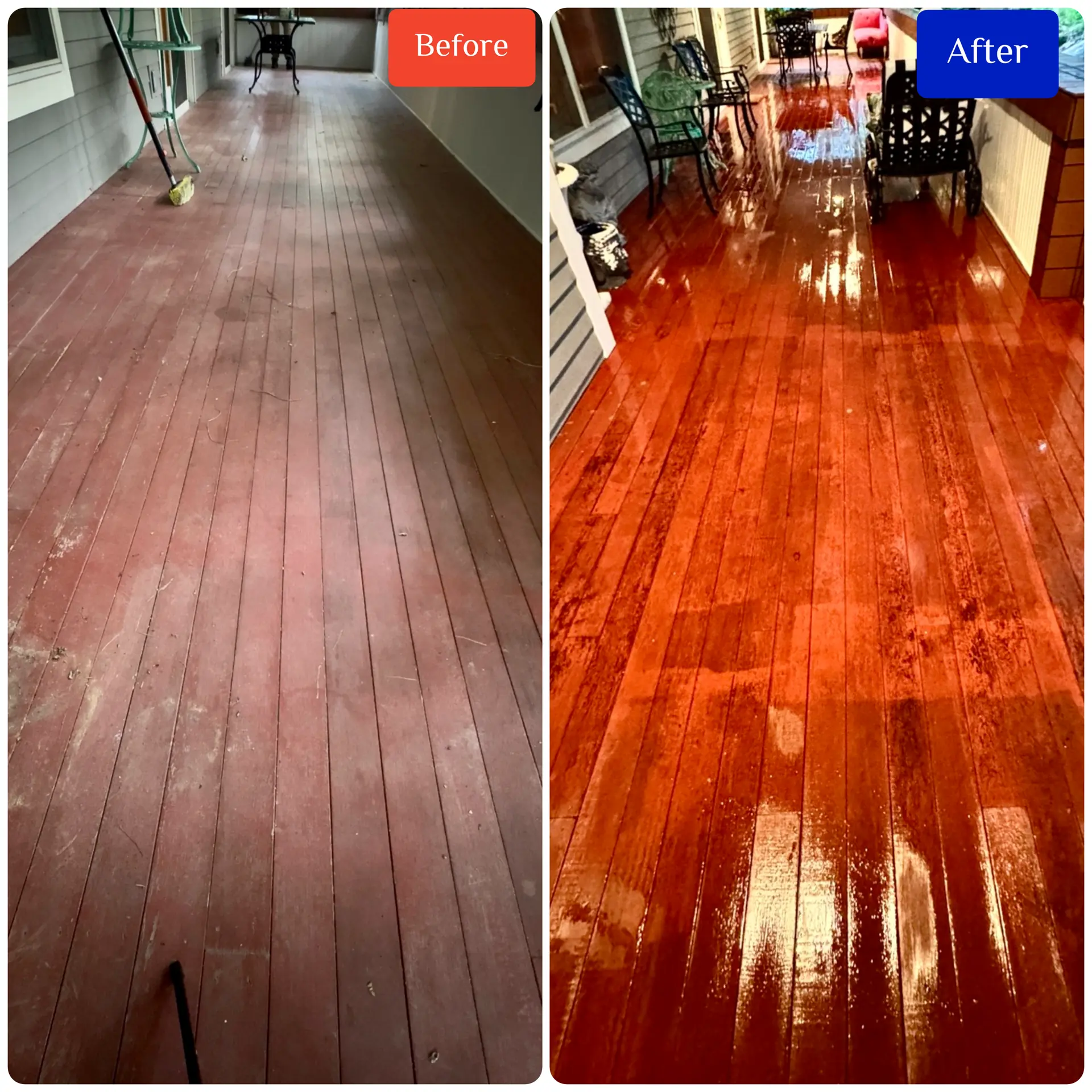 Before and after deck cleaning