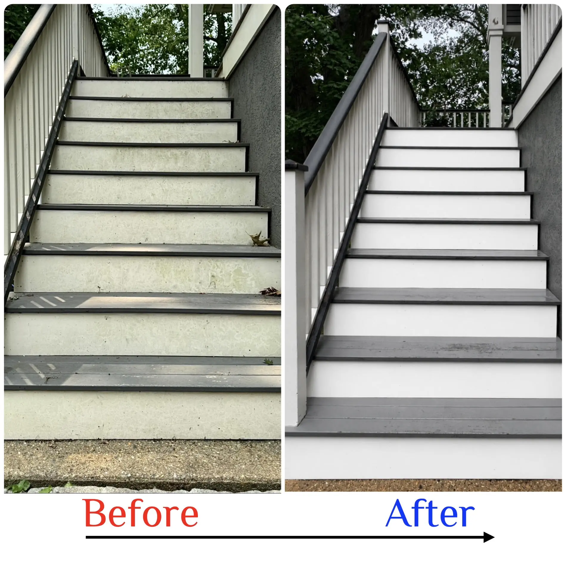 Before and after exterior stair cleaning