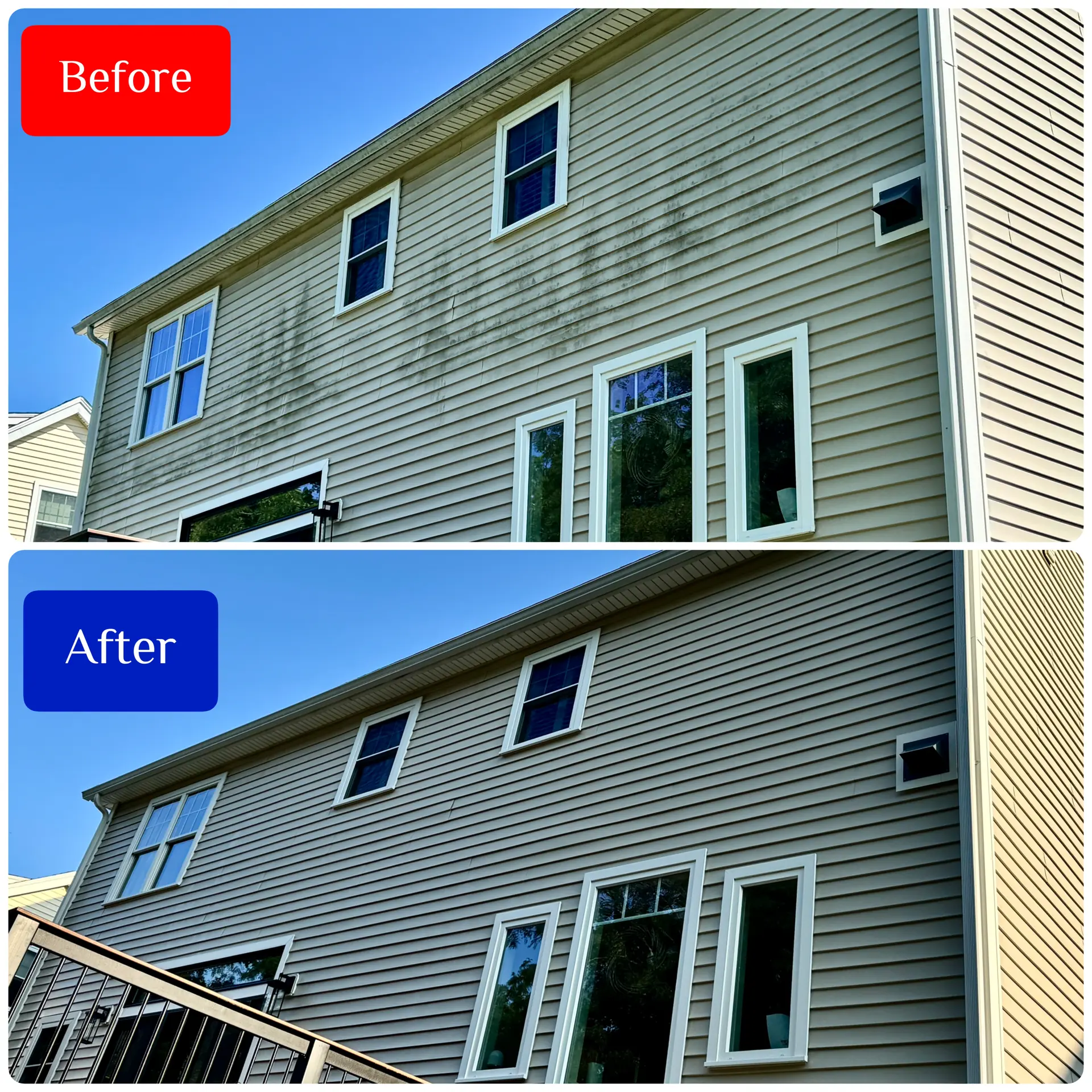 Before and after exterior house washing